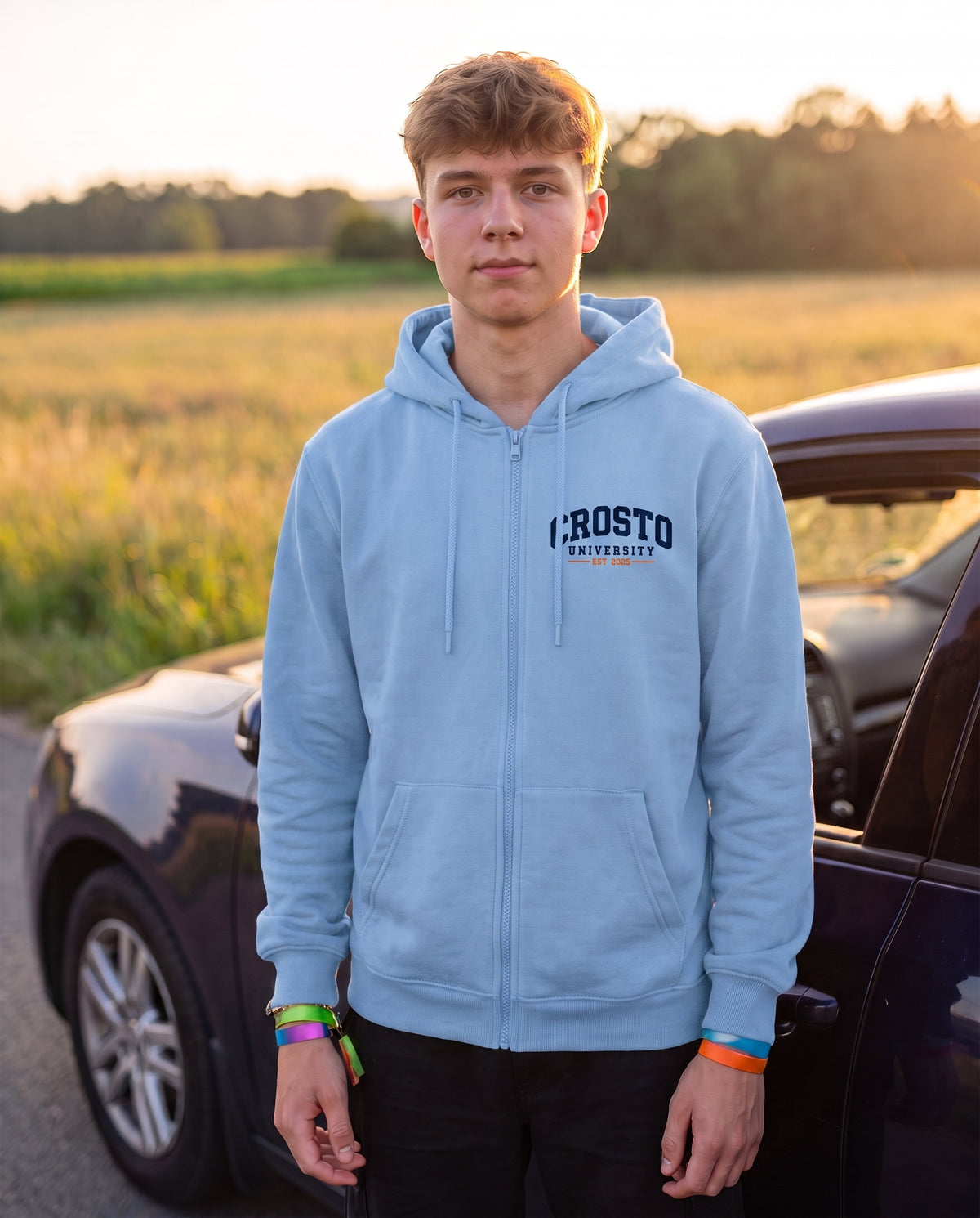 CROSTO University Carolina Blue – Zip Hoodie - Detail